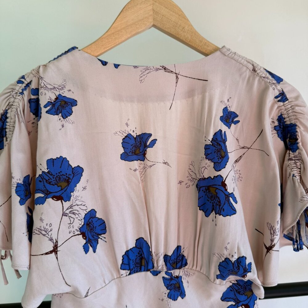 Free People Cream & Blue Floral Melanie Draped Floral Mini Dress - Picture 9 of 12